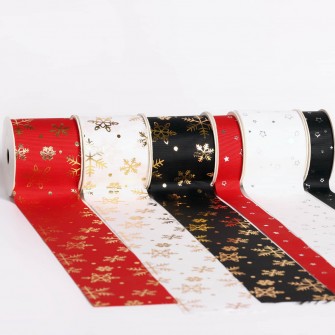 Foil print grosgrain ribbon for Christmas